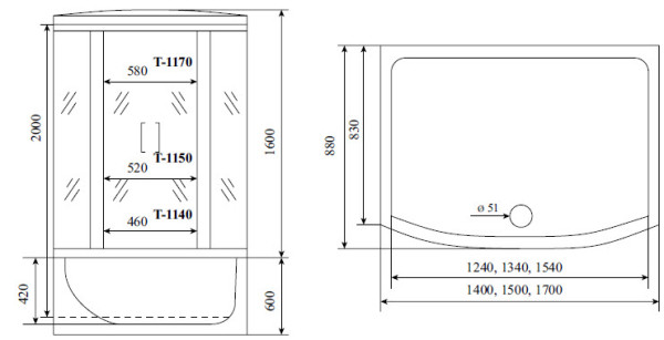 Timo Standart T-6650 Silver душевая кабина (150*88*220), шт